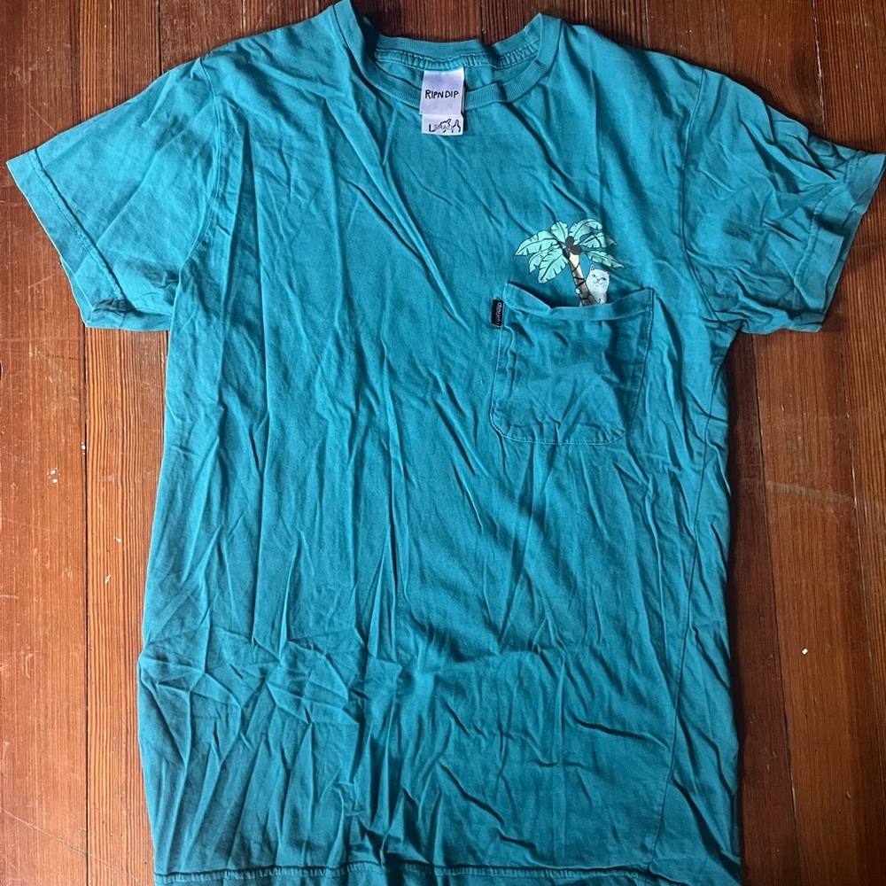 Teal Graphic T-Shirt with Palm Tree Design